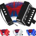 AZEAM Kids Accordion, Toy Accordion for Ages 3 5 9 7 10 12 Child Children Toddlers Beginners Kids Musical Instruments 10 Keys Button Small Lightweight for Boy Girls ChristmasBlack