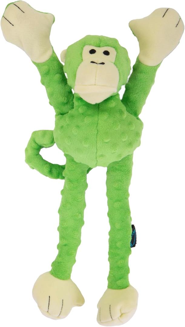 goDog Crazy Tugs Monkeys Squeaky Plush Dog Toy with Chew Guard Technology, Durable Fabric & Squeaker for Active Play, Green, Large