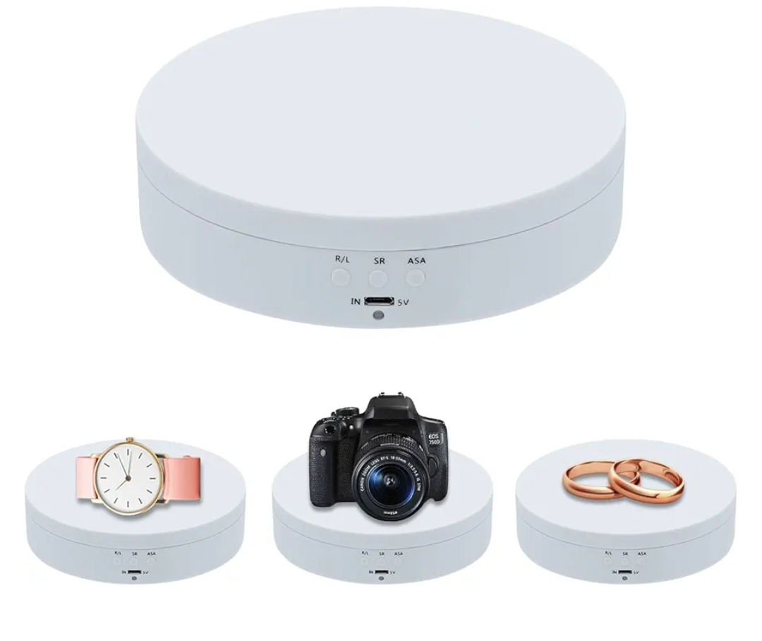 5.4" Motorized Rotating Display Stand — 360° Electric Turntable | 3 Speeds & 4 Angle Modes | 6.6 lb Capacity | USB & Battery Powered | Photography, Collectibles, Jewelry & Tumblers