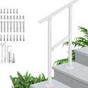 Handrails for Outdoor Steps,Outdoor Stair Railing - Fits 1 to 2 Steps,Easy DIY Installation Kit Included, White Wrought Iron Hand Rails for Outdoor Steps