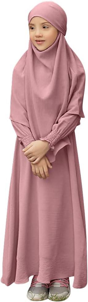 IWEMEK Kids Muslim Dress for Girls Islamic Prayer Abaya Dress with Hijab Jibab 2 Piece Eid Ramadan Dubai Outfits Kaftan Robe (11-12 Years, Pink)