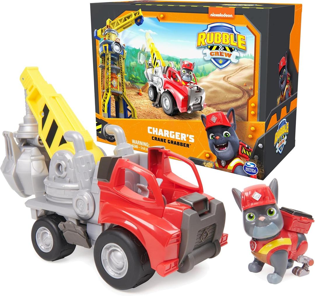 Rubble & Crew, Chargers Crane Grabber Toy Truck with Movable Parts and a Collectible Action Figure, Kids Toys for Ages 3 and Up (Charger's Crane Truck)