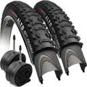 Fincci XC Knobby 26 inch Bike Tires with 2X 26 inch Bike Tube 50-559 - Pair 26x1.95 Bike Tire - Foldable Mountain Tires with Kevlar - 26" Wheelset for Electric, Folding, Enduro, Offroad, Hybrid Bikes