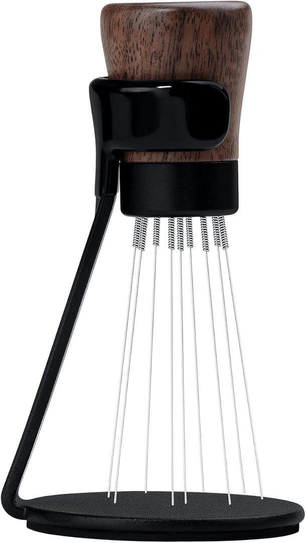 Normcore WDT Tool V2.1 with Stand, 9 Prong 0.23mm Espresso Distribution Too, Weiss Distribution Technique, Magnetic Coffee Stirrer with 16 Extra Needles, American Walnut Wood Handle, New Upgraded
