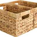 StorageWorks Wicker Basket, Baskets for Organizing, Storage Basket with Built-in Handles, Water Hyacinth Shelves (Medium 2-Pack, Natural Hyacinth) (13"D x 8"W x 7"H)