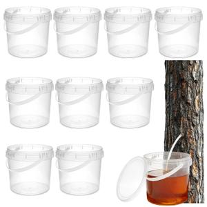 HFYZZ 10 Pack Maple Syrup Collection Buckets, 5 L Clear Plastic Maple Syrup Tapping Container with Lids for Experts or Beginners Maple Birch Syrup Collection Supplies (EXP 12/31/36)