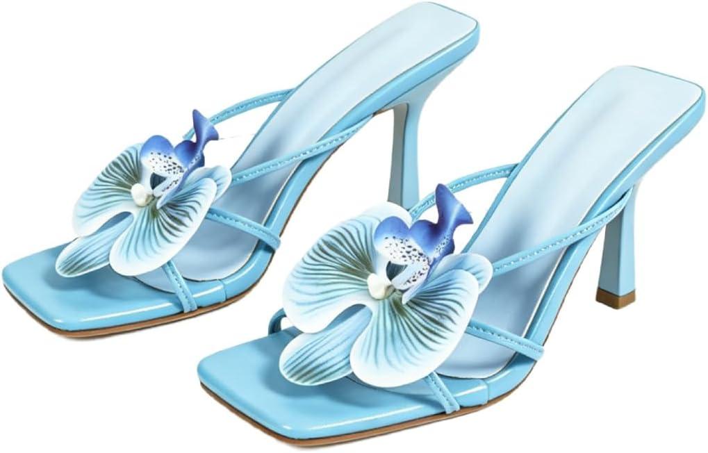 MakeMeChic Women's Open Toe Floral Kitten Heels Flower Summer Beach Sandals, 6.5