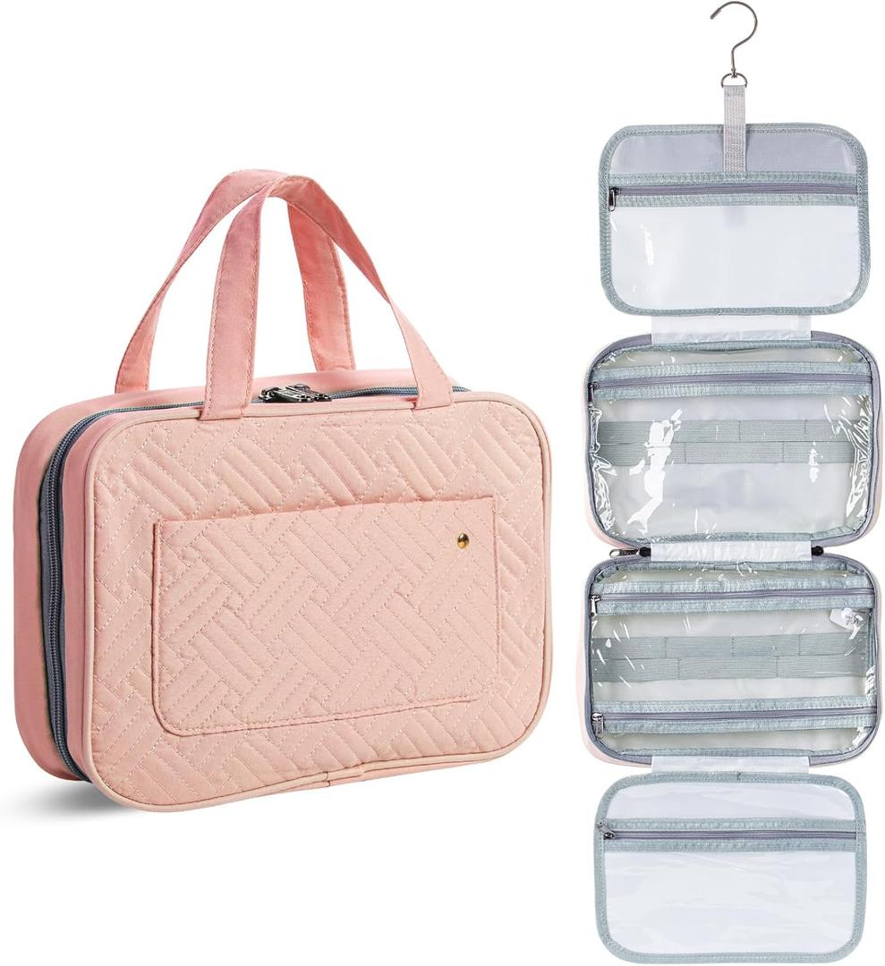 Ms. Pen- Travel Toiletry Bag Organizers, Baby Pink, Makeup Travel Bag for Toiletries with Hanging Hook, Water-Resistant