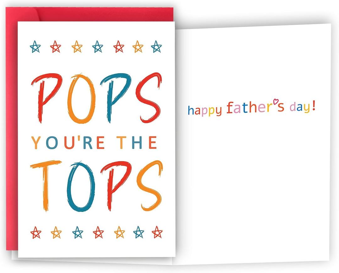 8 x Fathers Day Card Gifts for Pops Dad, Fathers Day Gift from Daughter Son, Happy Father's Day Card for Pop from Kids, Pops You're the Tops, Funny Pop Gifts