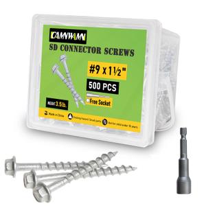 #9 x 1-1/2" SD Connector Screws, 500 pcs 1/4" Hex Drive Heavy-Duty Joist Hanger Screws for Decking,Framing, and Wood-to-Wood Connections, Mechanical Galvanized