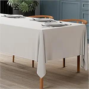 WEALUXE White Table Cloth for 6 Foot Rectangle Tables, 60x102 inches, Water, Stain and Wrinkle Resistant, 200 GSM Washable Poly Fabric Tablecloth Rectangular, Elegant and Durable