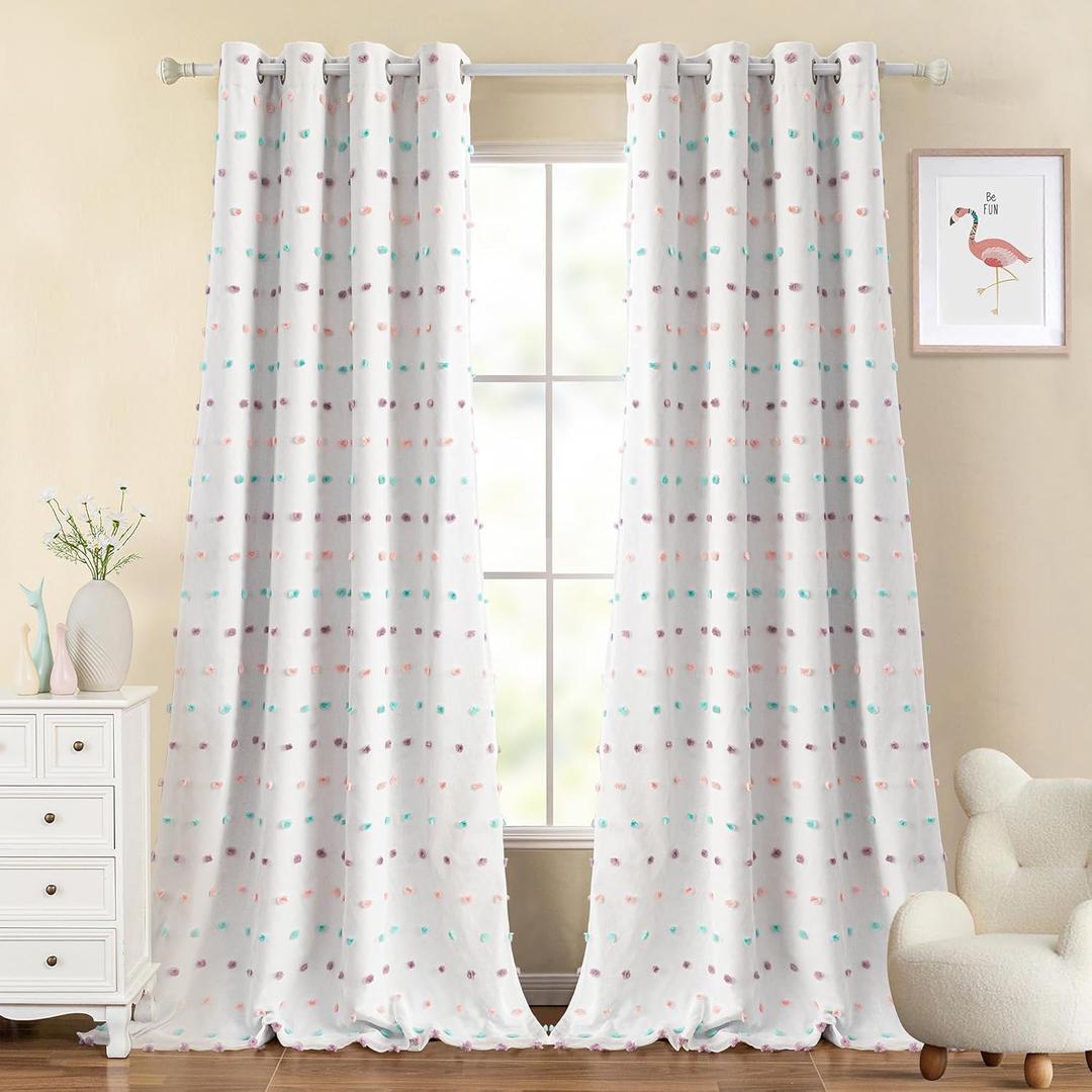 MYSKY HOME Total Blackout Curtains for Living Room 95 Inch Long 100% Light Blocking Curtains for Bedroom 2 Panels Set Privacy Protect Grommet 2 Layered Drapes with Rainbow Pom Pom Sheer 52W x 95L (52"W x 95"L (Pack of 2))