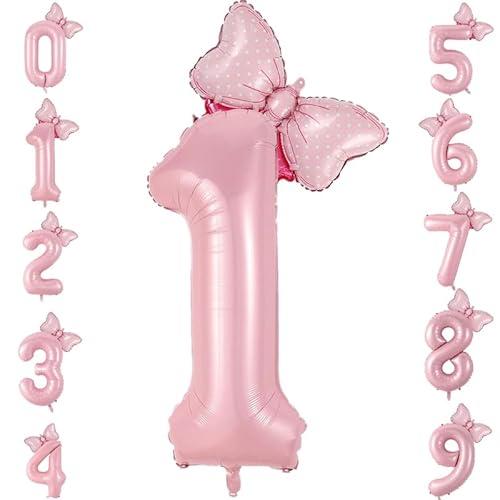 40in Number 1 Balloon with Bow, Pink Large Happy Birthday Balloon for Girls 1st Birthday Party, Perfect for birthday Decorations Party Supplies (Number 1)