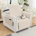 XINEAGE Quilted Chair Sofa Cover Waterproof Chair Covers for Armchair, Super Soft Washable Slipcover with Pockets & Non-Slip Elastic Straps, Thick Furniture Protector (Beige) (1 Seater Chair)