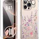 GVIEWIN for iPhone 16 Pro Case, with Screen Protector & Camera Lens Protector [Not Yellowing] Floral Slim Shockproof Protective Clear Flower Women Phone Cover 6.3'' (Floratopia/Colorful)