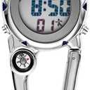 Clip on Digital Carabiner Watch Backpack Fob Belt Waterproof and Shockproof Pocket Clip-on Quartz Watch with Alarm Clock Date Week for Outdoor Sports (White)
