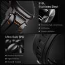 ULTIMAL Rugged Band for Apple Watch Ultra 3/2/1 49mm, Series 11/10/9/8/7/6/5/4 SE 46mm/45mm/44mm, Waterproof, Soft TPU Strap with Stainless Steel Buckle & Connectors, Sweat-Resistant, Easy to Clean, Fits 155-225mm Wrist (Black/Black)