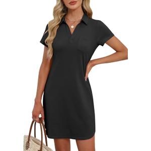 ANRABESS Womens Casual Summer T Shirt Dress Short Sleeve V Neck Mini Shift Dresses 2025 Fashion Vacation Travel Outfit (X-Large, Black)