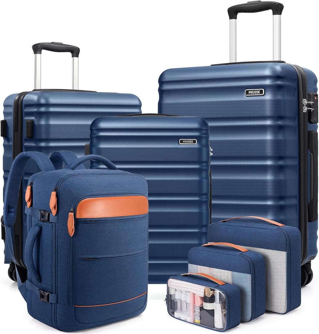 Luggage Sets 7 Piece, 20/24/28in Hardside Suitcase With Spinner Wheels, 20 Inch Carry On Luggage Airline Approved, Durable Suitcase Sets with TSA Locks for Travel (Blue)