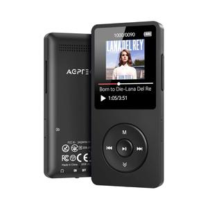 AGPTEK A02 MP3 Player with Bluetooth 5.3, 1.8 inch Screen Portable Music Player with Speaker, FM Radio, Voice Recorder, Supports Expanded Up to 128GB(Black, 32GB)