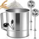 3 Pack Flour Sifter Set, 5 Cup Hand Crank Sifter with 2 Pieces Baker's Dusting Wands, Stainless Steel Fine Mesh Baking Sifter with Agitator Rotary, Powdered Sugar Duster for Baking Dessert