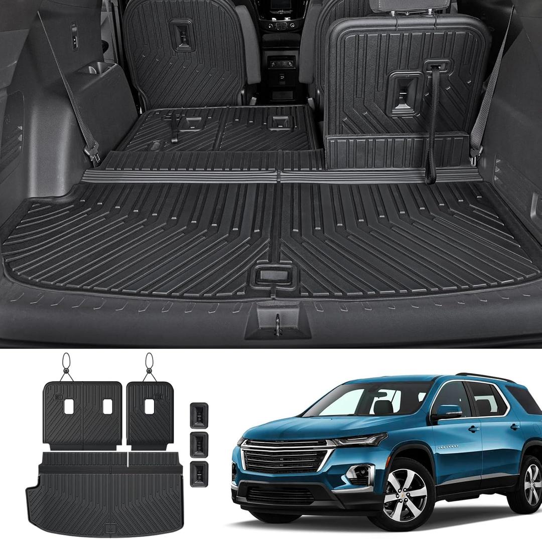 Cargo Mat Backrest Mats for 2018-2022 2023 Chevrolet Chevy Traverse Car Mat Accessories, All Weather TPE Cargo Liner Trunk Mat (18-23 7/8 Seats-3rd Row Backrest Mats&Cargo Mat)