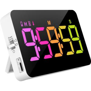 PERSUPER Kitchen Digital Timer, Count Down Up, Rechargeable, Vibration Mode Adjustable Volume and Brightness LED Display, Time Management Cook, Desk, Kids Adults Study Teaching, Kitchen Gadgets RGB