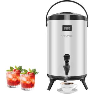 VEVOR Insulated Beverage Dispenser, 3.2 Gal/12L Stainless Steel Thermal Drink Server with Spigot & Temp Display, Suitable for Hot and Cold Drinks, for Tea Coffee Water in Cafes & Restaurants, Silver