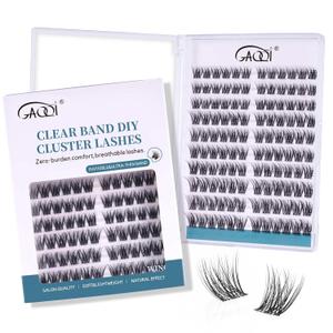 GAQQI Lash Clusters Volume & Wispy Eyelash Clusters 10-14mm Cluster Lashes 120PCS, Cluster Eyelash Extensions C Curve, Ultra-thin & Soft Clear Band False Lashes Wide Band (WING)