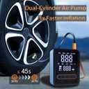 Tire Inflator Portable Air Compressor, 150PSI Heavy-Duty Dual-Cylinder Air Pump, 12V DC and Cordless Tire Pump, 3X Faster Inflation, with Digital Pressure Gauge, LED Light and Auto Shut-Off