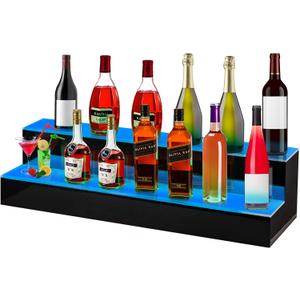 VEVOR LED Lighted Liquor Bottle Display Shelf, 2-Step 40-inch LED Bar Shelves for Liquor, Illuminated Home Bar Shelf with RF Remote & App Control 7 Static Colors 1-4 H Timing, Acrylic Lighted Shelf for 20 Bottles