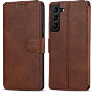 QLTYPRI Case for Samsung Galaxy A25 5G, Premium PU Leather Simple Wallet Case [Card Slots] [Kickstand] [Magnetic Closure] Shockproof Flip Cover for Samsung Galaxy A25 5G - Brown