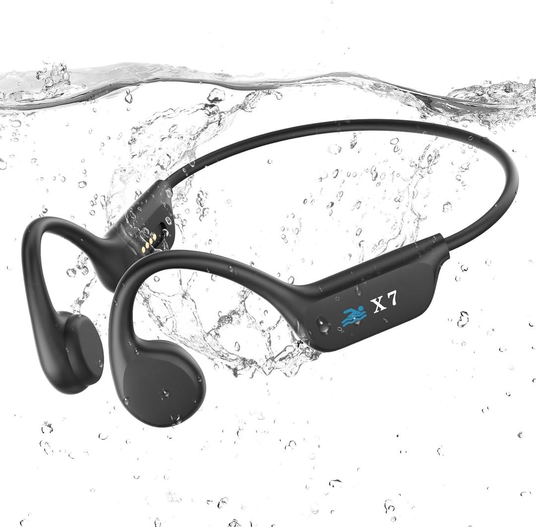 Swimming headphones-bone conduction headphones, IP68 waterproof built-in MP3 player 32G memory, underwater swimming headphone, wireless open Earphones Bluetooth 5.3, for running, cycling (black)