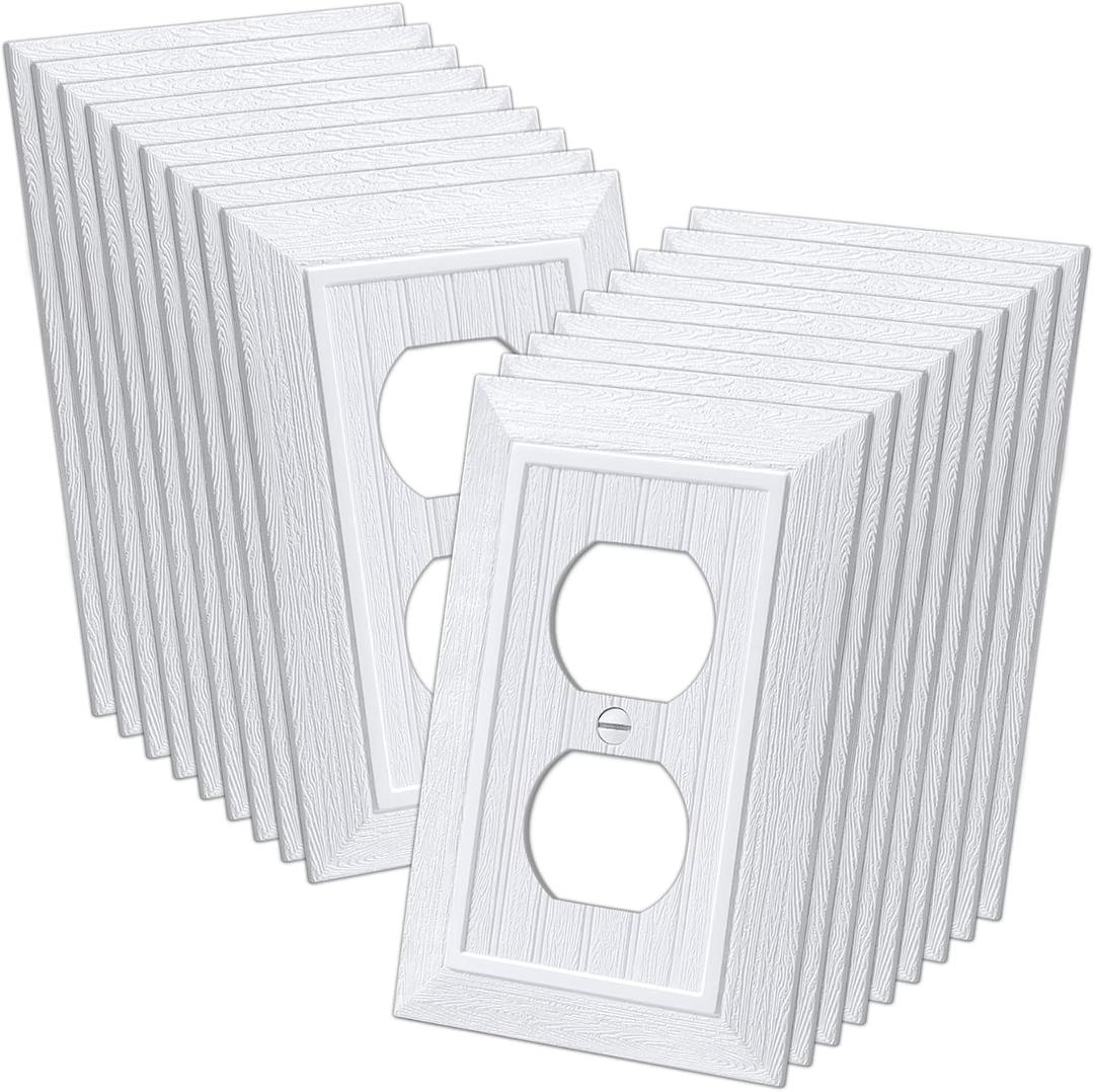 (20 Pack) CML Classic Single Duplex Beadboard Wall Plate, 1-Gang Vintage Outlet Covers, Retro Wood Grain Design White Switch Plates, Standard Size 3.15X 4.87, Impact Resistant