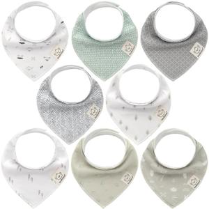 8-Pack Organic Baby Bandana Bibs for Boys, Girls - Super Absorbent Triangle Baby Bibs for Drooling and Teething Infant, 100% Cotton Extra Soft for Newborn, Infant 0-36 Months(Nordic)