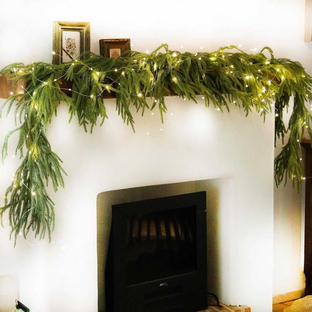 Anna's Whimsy 2 PCS Christmas Garland with Light, Real Touch Winter Pine Garland, Green Artificial Greenery Garland for Table, Mantle, Wall, Indoor, Outdoor Christmas Decorations