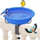 Deck Mounted Bird Bath for Outside, Detachable Plastic Birdbath & Birdfeeder Bowl with Adjustable Metal Clamp, Easy to Clean & Install Bird Baths for Railing Balcony Fence Garden Decor (Blue)