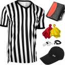 6 Pieces Men's Official Referee Costume Set, Official Umpire Jersey Collar V-Neck Referee Shirt Referee Cards Hat Whistle with Lanyard Penalty Flag, Referee Necessities for Basketball Football Soccer (X-Large)
