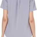 Women's V-Neck Ruffle Design Polo Shirts Short Sleeve Collared Loose Casual Tunic Blouses with Pocket (Light Grey)