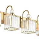 Ralbay Gold Crystal 5-Light Bathroom Vanity Lights Over Mirror Modern Crystal Gold Bathroom Vanity Lighting
