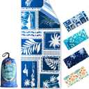 Beach Towels Oversized, 250GSM 35" x 78" Double Sided Sand Free Microfiber Beach Towel with Drawstring Bag, Absorbent Quick Dry Lightweight Vacation Essentials Gift for Pool, Camping & Yoga (Blue Plant)