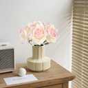 IPOPU Fake Roses,2 Bouquets 10PCS Real Touch Roses Artificial Flowers Faux Roses with Stems for Wedding Party Home Table Centerpieces Decoration(Pink Edge)