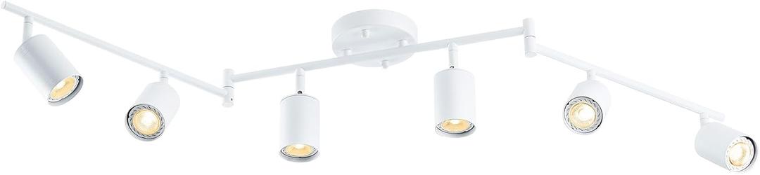 VONLUCE 6 Light Track Light Fixture, LED Track Lighting Kit with Rotatable Track Heads, 3-Color GU10 Bulbs Included, Modern Ceiling Spotlight for Kitchen Office Closet Studio Bedroom, White