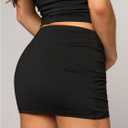 Milumia Women's Metal Low Waist Mini Skirt Sexy Ruched Bodycon Party Club Skirts (Black, L)