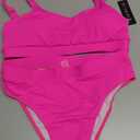 Tempt Me Women Two Piece High Waisted Bikini Swimsuits with Bottoms Teen Scoop Neck Sport Bathing Suits (M, Hot Pink Purple)