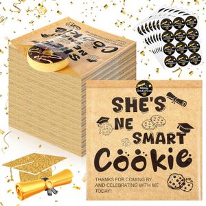 Outus 100 Pcs Graduation Cookie Bags 2025 Party Favors One Smart Cookie Buffet Treat Bag with Stickers for Packaging Donut Bread Graduation Party Decoration Supplies