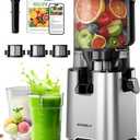 ECOSELF Cold Press Juicer with 3 Filters (For Juice/Sorbet/Nut Milk), Juicer Machines With Wide Mouth Hopper, Self Feeding & Hands-Free Design, Juicer for Family Party, With Pusher, Light Gray