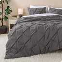 Bare Home Pintuck Pinch Pleat Comforter Set - Down Alternative - Soft, Premium 1800 Series - Bedding for All Seasons, 3 Pieces, 1 Comforter (90”x 90”) and 2 Pillow Shams (Queen, Grey)