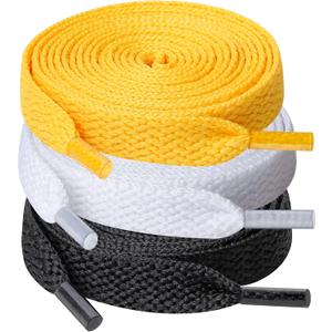 2 x UpUGo 3 Pair Flat Shoe laces, 5/16" Wide Shoelaces for Athletic Running Sneakers Shoes Boot Strings (40", White Black Yellow)