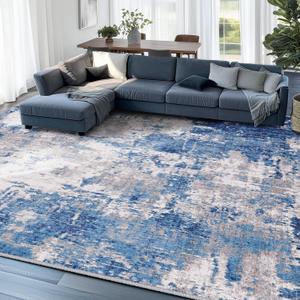 RELEANY Washable Area Rugs 7'x9' Non-Slip Modern Abstract Soft for Living Room Entryway Bedroom Nursery, Print Pattern, Blue Grey Navy Gray